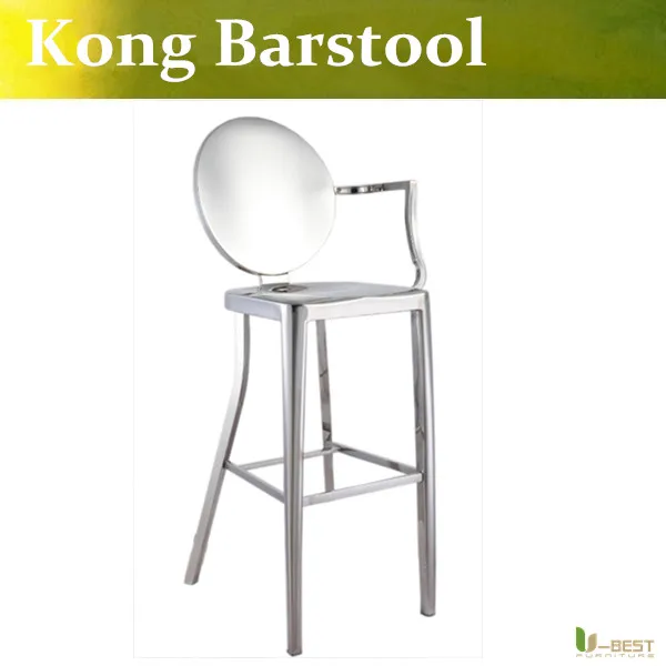 Free shipping U-BEST mirror appearance Kong Bar Stool Chair with left arm stainless steel Replica Kong Stool,restaurant barstool