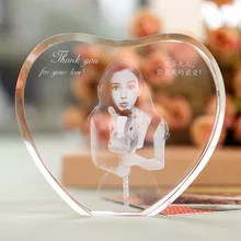 Customized Heart Shape Crystal 2D Laser Engraved Personalized Picture Glass Wedding Souvenir Wedding Decoration Birthday Gifts