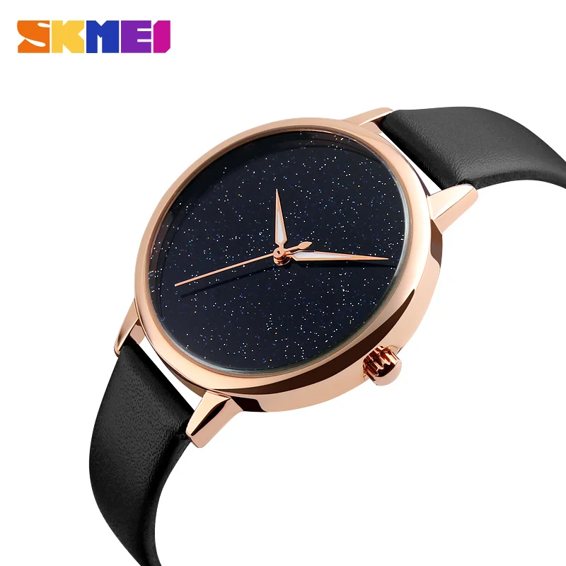 

SKMEI Womens Luxury Rose Genuine Leather Quartz Watches Starry Sky Waterproof Watch Top Brand Fashion Casual Ladies Wristwatches