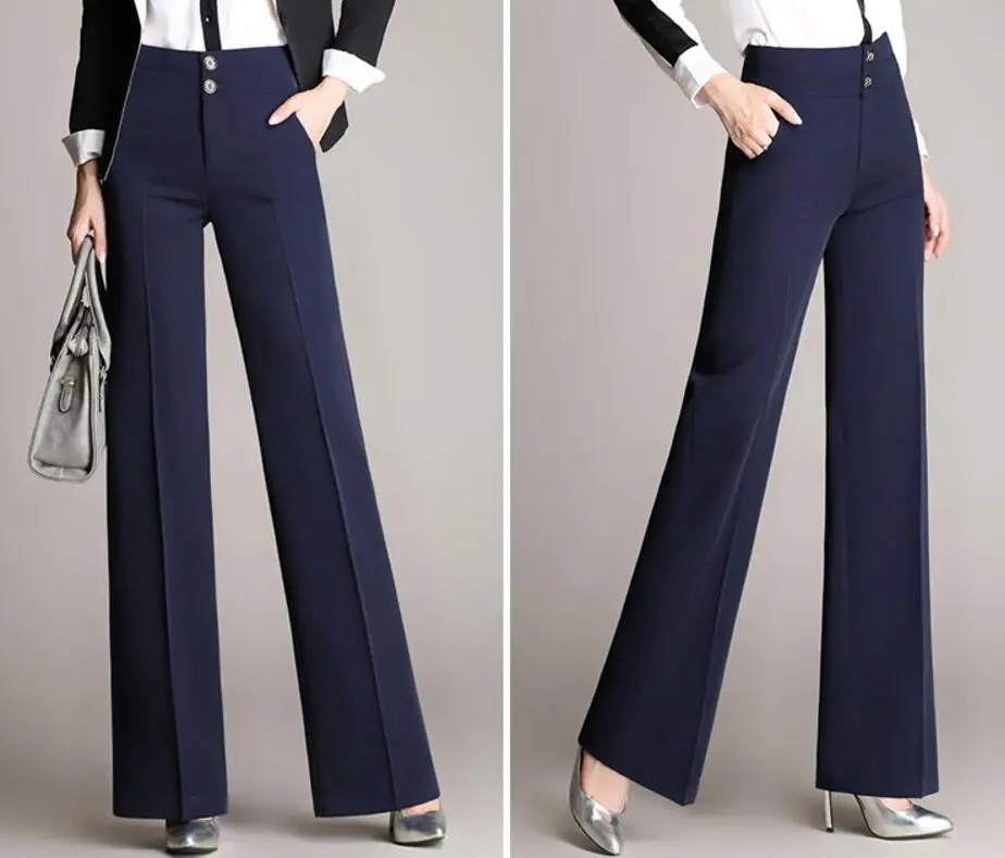 Весна Женская Мода ПР клеш Высокая Талия Широкие брюки рабочая одежда Широкие Брюки Большие размеры s1718