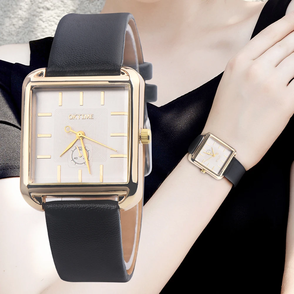 Women Fashion Square Case Business Faux Leather Band Quartz Analog Wrist Watchin Women's