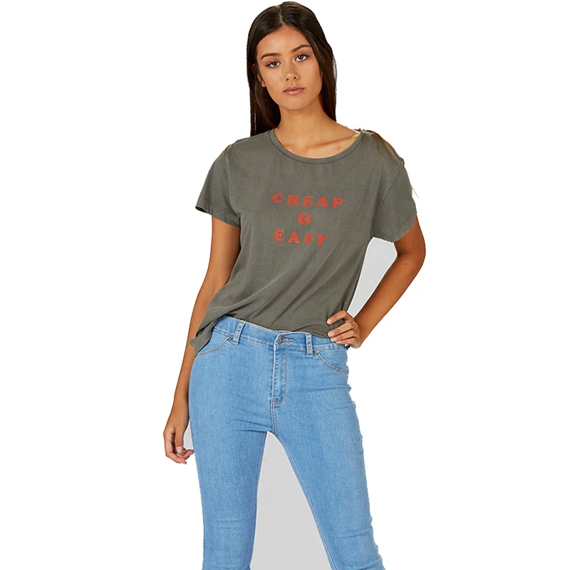 HDY Haoduoyi Summer Fashion Women Dark Grey Tops Brief Letter Printed Crew Neck Short Sleeve T Shirts Casual Basic T-Shirt - Цвет: Dark Grey