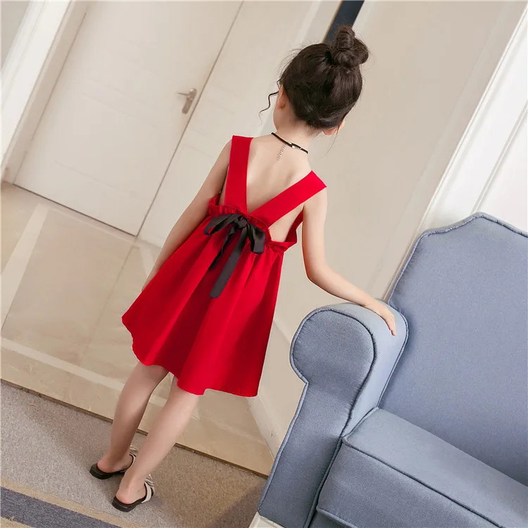 Girl's Back Bow Tie Dress 2018 Summer New Children's Dresses With Pure