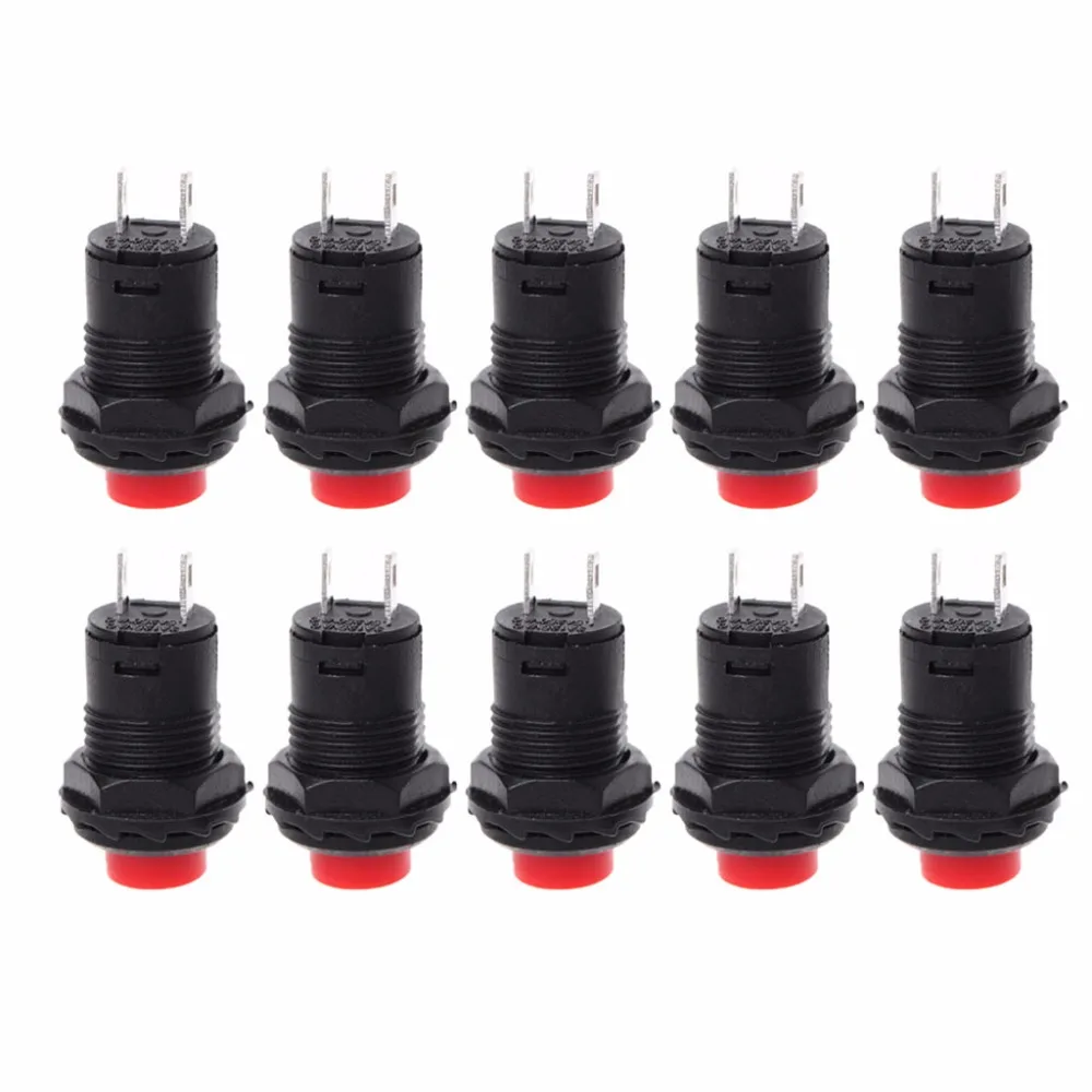 

10Pcs 2 Pin SPST 1.5A 250VAC 3A 125VAC Red Momentary Round Cap Push Button Switch