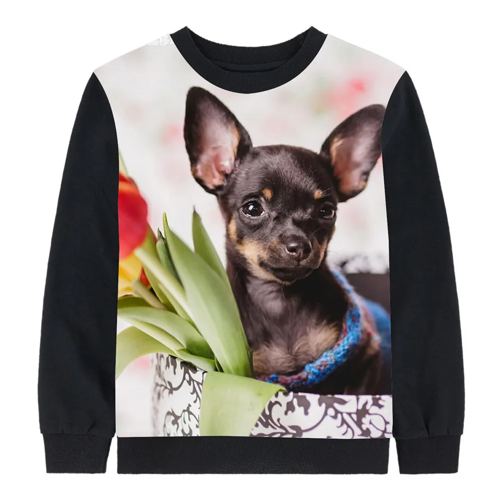 girl t shirt children Black puppy kids clothing autumn kids baby Long