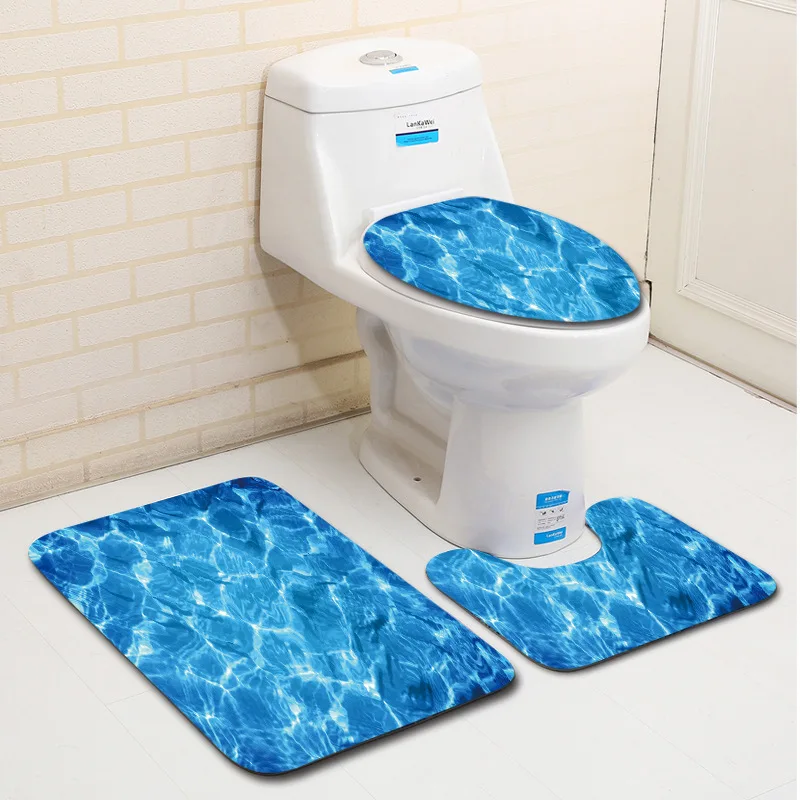 Zeegle 3D рыбий печатных коврики для ванной комнаты 3 шт. Противоскользящий коврик в туалете моющаяся стойка для тряпок крышка унитаза крышка коврики для ванной