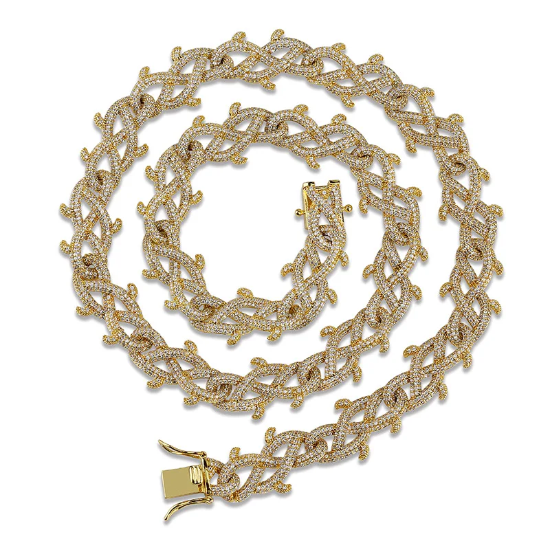 

18mm Hip Hop Bling Iced Out CZ Zircon Stone Gold Silver Plant Vine thorns Link Chain Necklaces for Men Rapper jewelry 18" 22