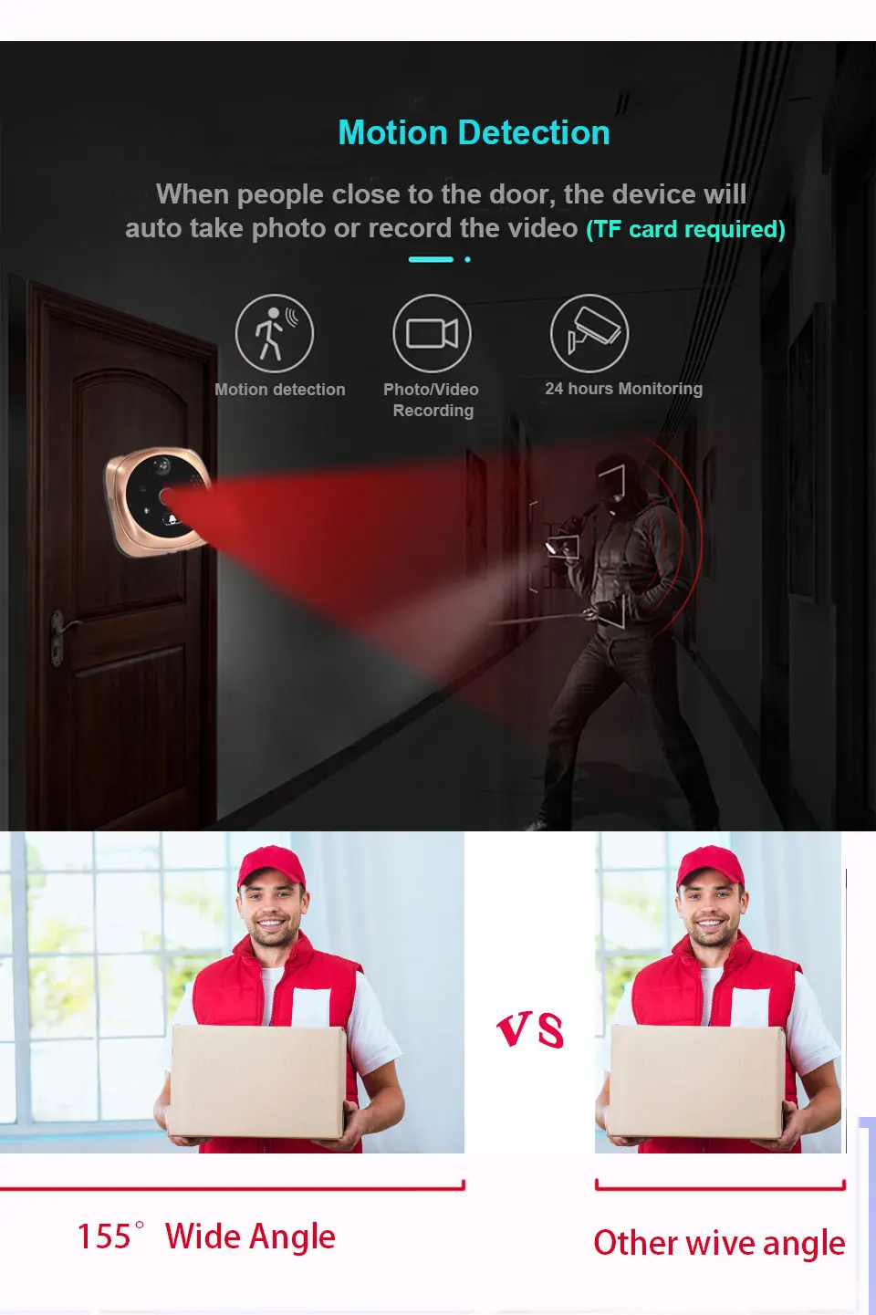 Topvico Doorbell Video Peephole Wifi Doorbell Camera 4.3" Monitor Motion Detection Door Viewer Video-eye Wireless Ring Intercom