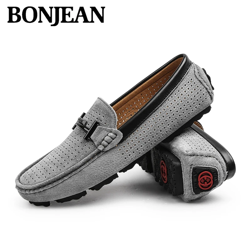

2019 New British Style Men Shoes Mesh Leather Loafers Flats Handmade Men Casual Shoes Non-slip Breathable Men Driving Lazy Shoes