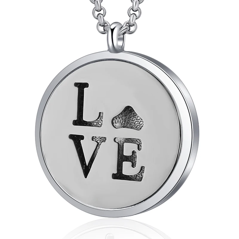 

2019 New Aroma Diffuser LOVE Necklace Perfume Essential Oils Diffuser Locket Pendant Silver Stainless Steel Aromatherapy Jewelry