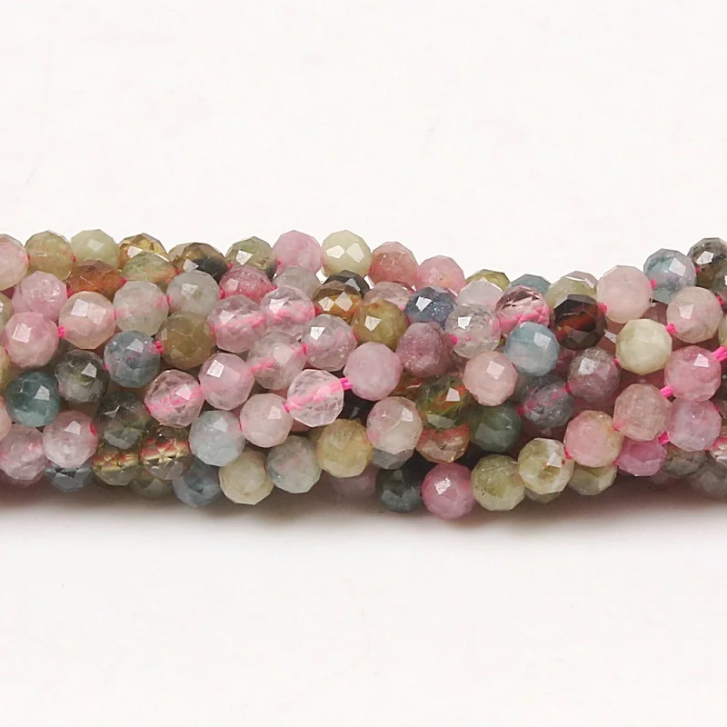 2 мм 3 мм натуральный круглый граненый Турмалин Многоцветный драгоценный камень свободные бусины DIY аксессуары для ювелирных изделий Изготовление браслета ожерелья - Цвет: Многоцветный