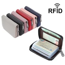 Genuine Leather Women Business Card Holder Wallet Bank Credit Card Case ID Holders Rfid Wallet Ladies Coin Purse Small Wallet rfid 36 card slots genuine leather women card holders large capacity credit card holder wallet female business card holders bag