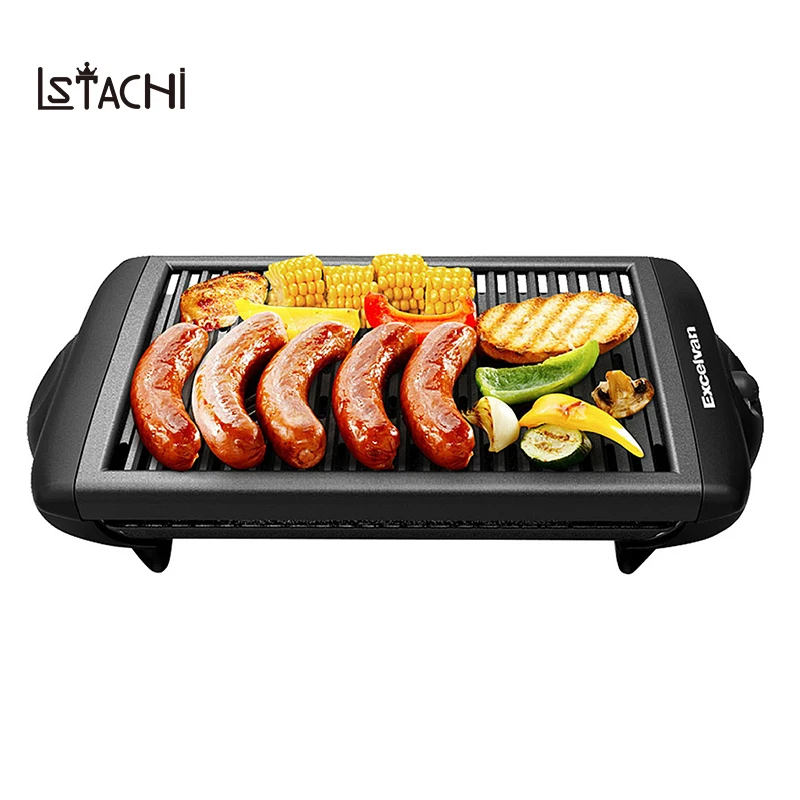 

LSTACHi Electric Grill Indoor Household Multifunction Barbecue 1200W Indoor BBQ Non-stick Surface and Ribbed Grill Style