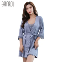 Сексуальный Однотонный женский халат, комплект из 2 частей, шелк, высокое качество, новинка, весна-лето, женский домашний костюм, халаты, платье для сна