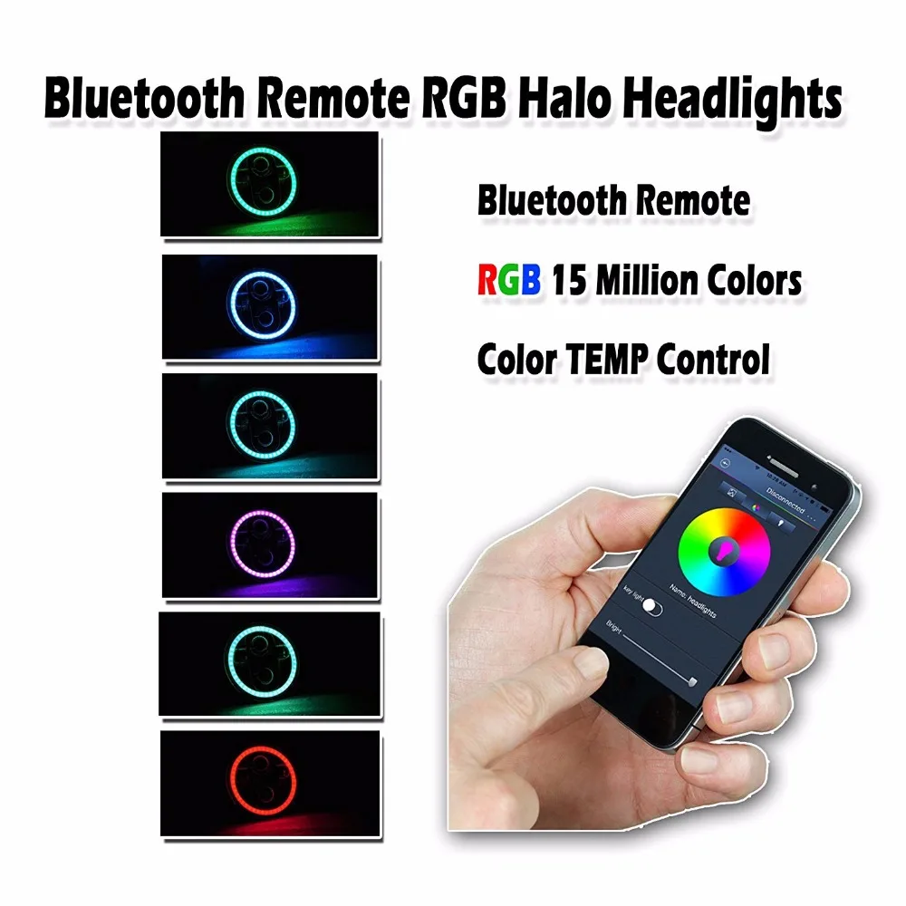  5-3/4 RGB Multi-Color White Red Blue Green LED Halo Angel Eye Headlights 5.75 inch LED Projection m - 32816633348