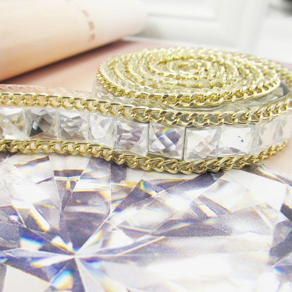 clear square hot fix rhinestones chain,20cm/lot,new fashion designer