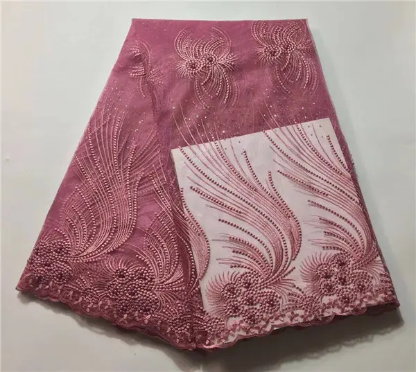 

Hot!Tulle Lace Fabric 2018 in Pink Mesh Lace With beaded and Embroidered African for Wedding Dress Women free shipping-30