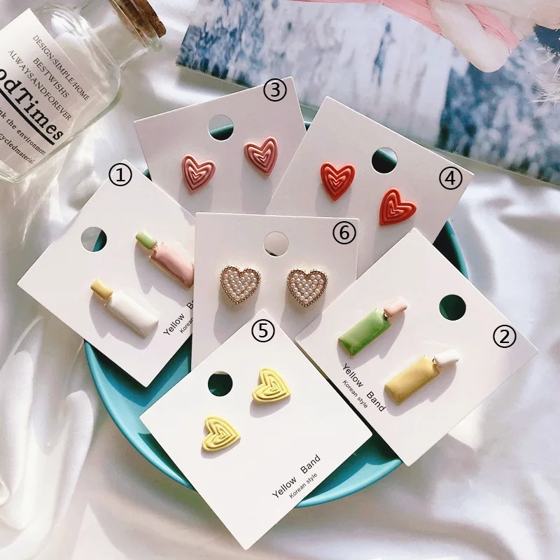 

2019 New Candy Color Geometric Square Acrylic Pendientes For Women Delicate Small Heart Stud Earrings Girls Gifts