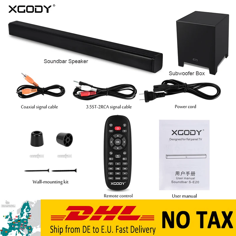 

XGODY S-E20 Soundbar Speaker Subwoofer 40W for TV Home Theater Bass Aux-In Coaxial HDMI Bluetooth Wireless Speaker