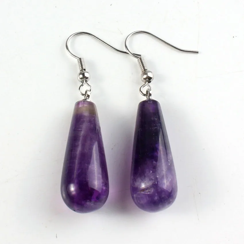 

100-Unique Ethnic 1 Pair Silver Plated Long Water Drop Natural Purple Amethysts Earrings Elegant Women's Earring