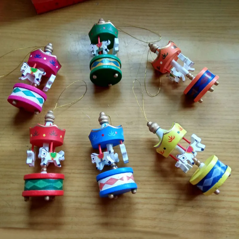 

6 Pcs/Set Christmas Ornaments Cute Carrousel Merry-go-round Wood Craft DIY Home Desktop Decoration For Kids Toys Gifts LKS99