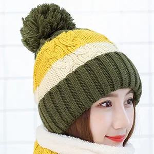 Yellow Cap Модный подарок, теплая шерстяная зимняя женская шапка, s и шарфы, элегантный шарф, шапка, набор для женщин, 2 вида, шапка, шарф, наборы, длинные женские шарфы - Цвет: Yellow Cap