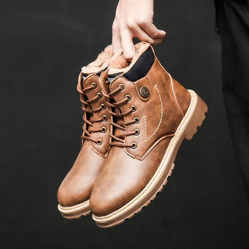 

Winter snow boots men 2018 new lace-up male oxfords shoes leather martin boots men shoes fashion motorcycle ankle men boots