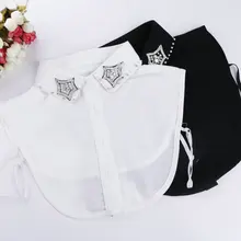 Женская рубашка из шифона с кристаллами на шее, искусственный воротник, галстуки, стразы, цветы, лацканы, полые кружева, цветочный искусственный съемный воротник, блузка, Топ