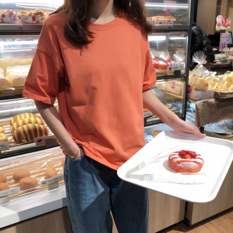 

EAD 9 Colors Simple Style Short Sleeve Round Neck T-shirt Tops Loose Good Quality Cotton Women Tshirt Casual Summer Tee shirt