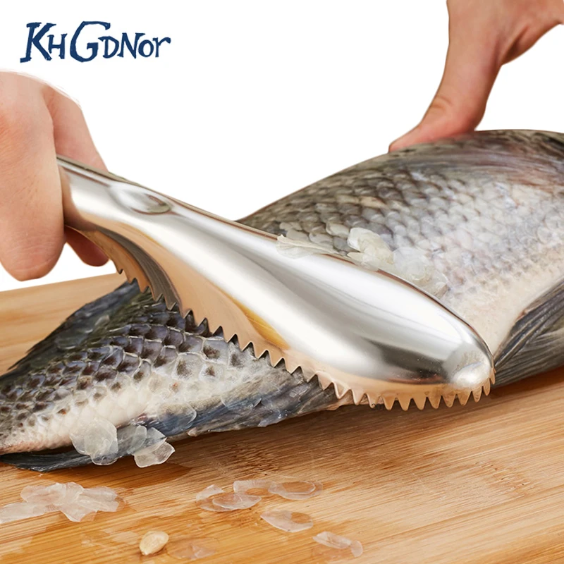 

KHGDNOR Stainless Steel Fish Skin Scraper Brush Fish Cleaning Knife Cleaner Peeler Remover Seafood Tools Kitchen Gadgets