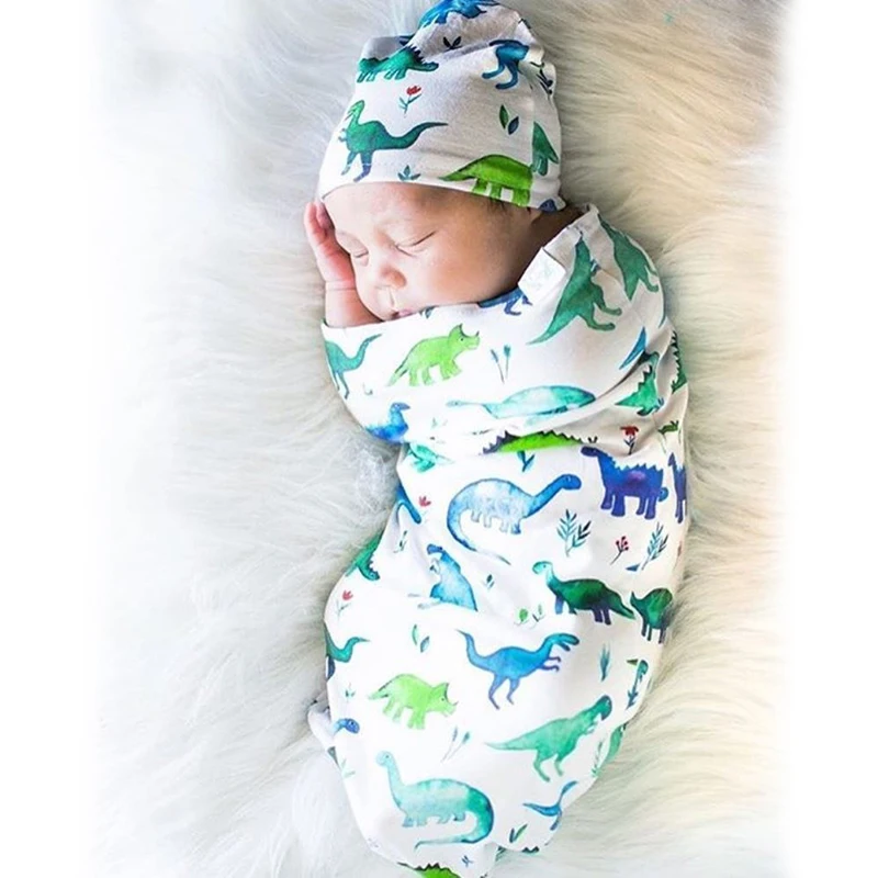 

0~12Month Baby Sleeping Bag Floral Animal Print With Hats Set Newborn Anti-kick Sleeping Bags Knotted Cap New Children Clothes