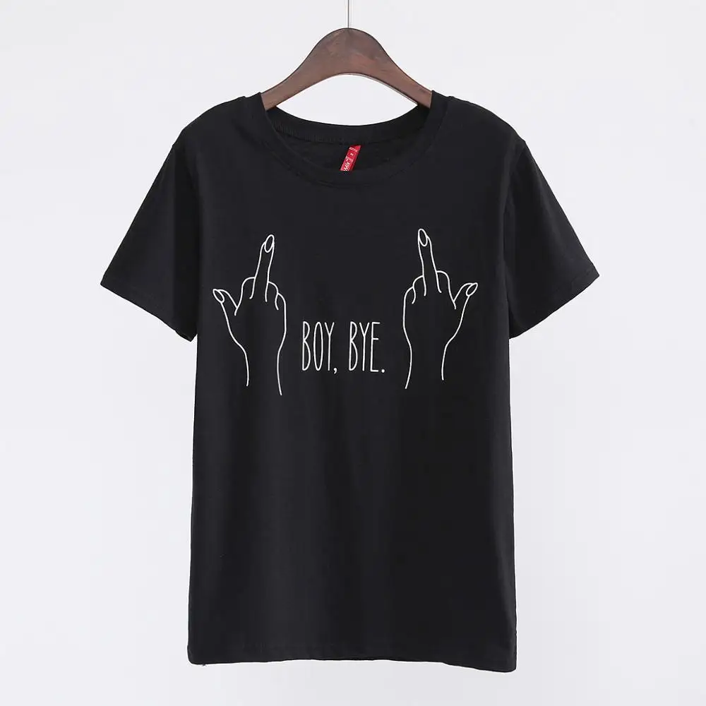 Новинка, модная футболка для женщин и мальчиков, футболка с надписью BYE, женские топы, Повседневная брендовая футболка, женская одежда 62474 - Цвет: 62474 black