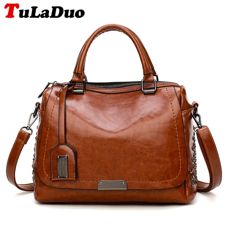

Fashion Rivet Small Vintage Handbags For Women Crossbody Shoulder Bag Casual Tote Bags High Quality Soft Leather Female Hand Bag