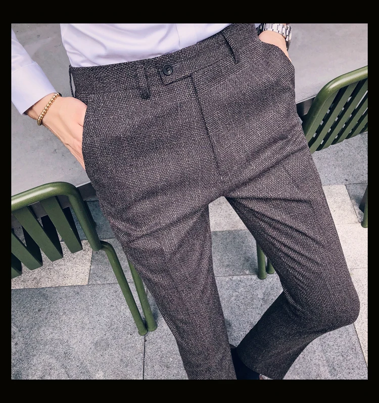 2019 новый бутик плед мода высокого класса Брендовые мужские официальный деловой костюм брюки/мужские повседневные клетчатые тонкие брюки