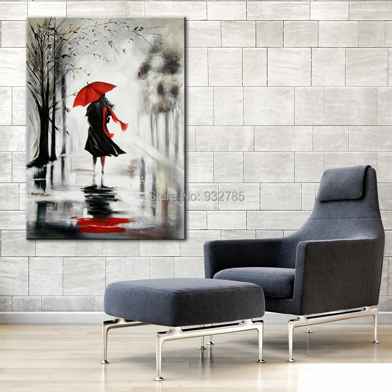 Unframed-100-Hand-Painted-Oil-Painting-Red-Umbrella-Black-Dress-Sexy-Girl-Modern-Figure-Painting-On (2)