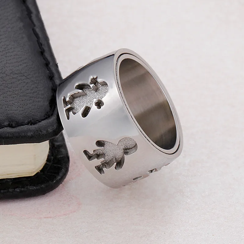 Top Quality Stainless Steel Little Boy With Girl 12mm Wide Rings New Design Women Unisex Finger Rings Fashion Jewelry