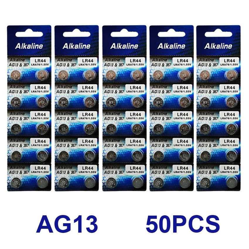 

50PCS AG13 LR44 LR1154 SR44 A76 357A 303 357 Cell Button Battery Coin Akaline Button Cell Battery retailing package for watch