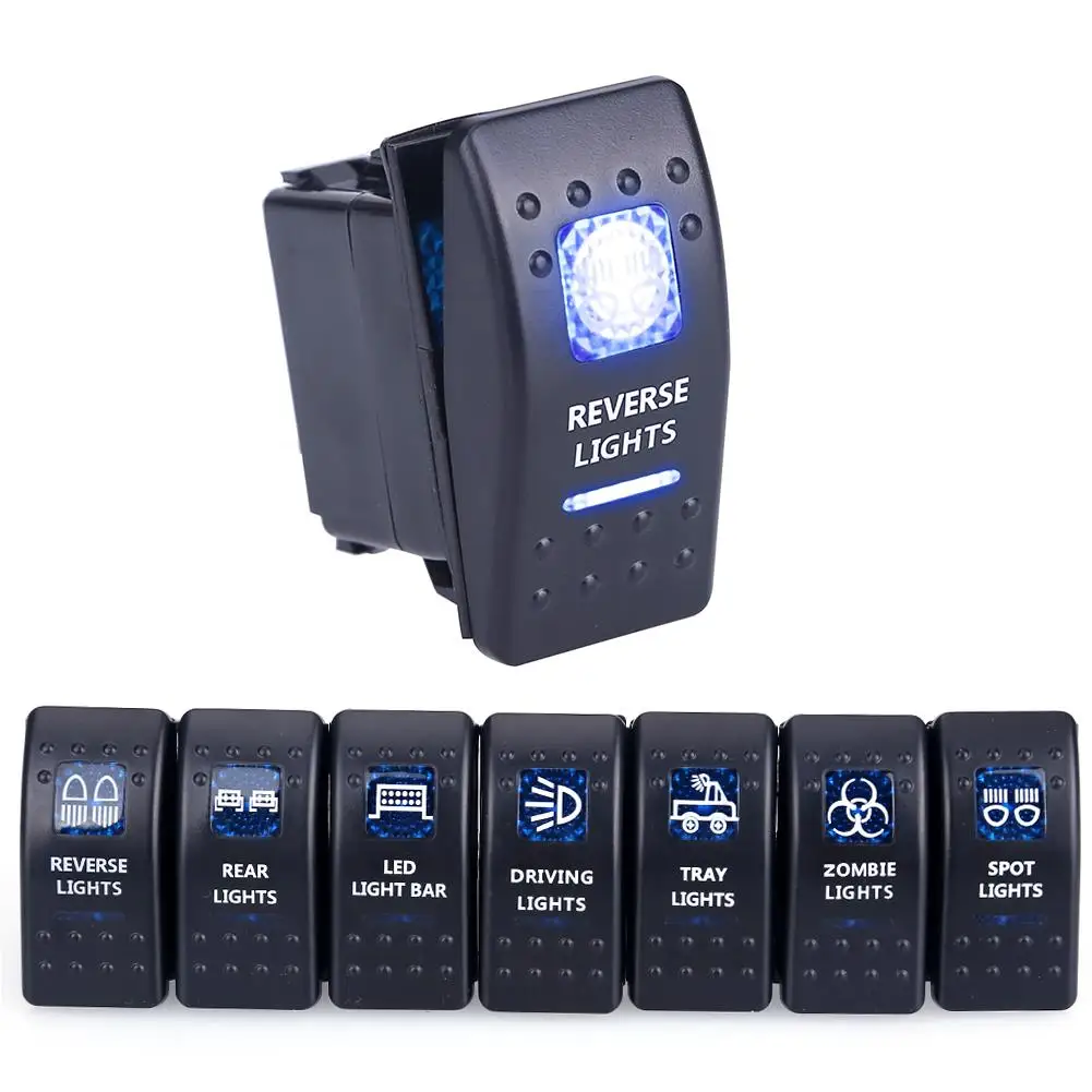Blue Light LED Tray 12V 20A 10A 5-pin Rocker Toggle Switch Car Boat Waterproof
