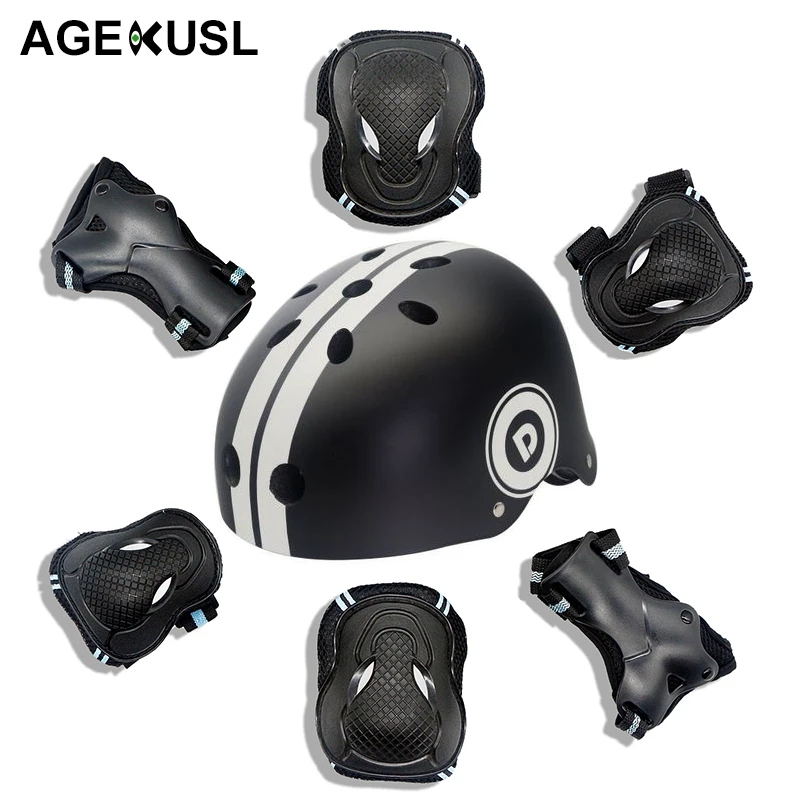 

AGEKUSL 7 in 1 Child Kids Protective Gear Sports Helmet Knee Elbow Wrist Support Guards Pad Cycling Bike Bicycle Scooter Skating