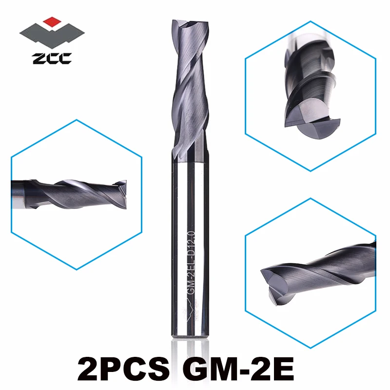 

2pcs/lot ZCCCT GM-2E solid tungsten carbide end mill cnc slot milling cutter cutting tools for metal machining HRC45