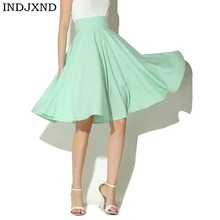 Летняя юбка с высокой талией средней длины на молнии, пальто, юбки до колен, винтажная юбка миди, Женская плиссированная одежда, шелковая однотонная одежда