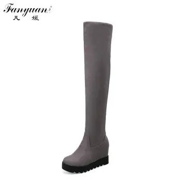 

Fashion Shoes for Women Platforms Height Increasing Boots 2017 Autumn/Winter Female Zip Over the Knee Boots with Two Wear Style