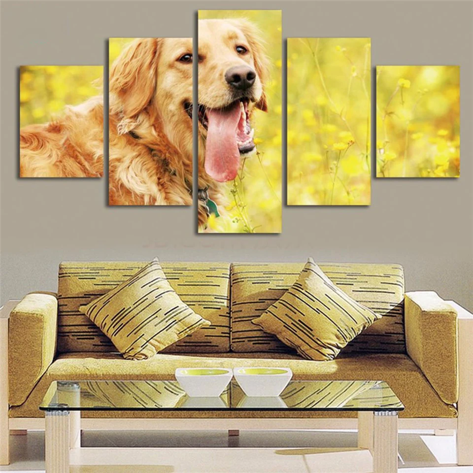 Modular-Vintage-Wall-Art-Pictures-Home-Decor-Paintings-On-Canvas-5-Pieces-Grassland-Animal-Golden-Retriever (3)