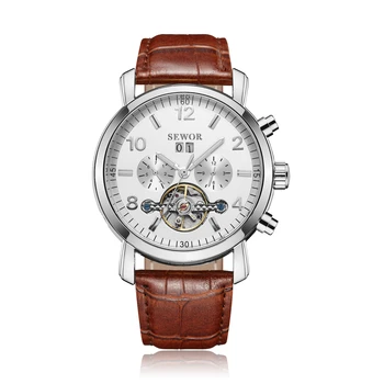 

Fashion Luxury Brand SEWOR leather Tourbillon Watch Automatic Men Wristwatch Men Mechanical steel Watches relogio masculino
