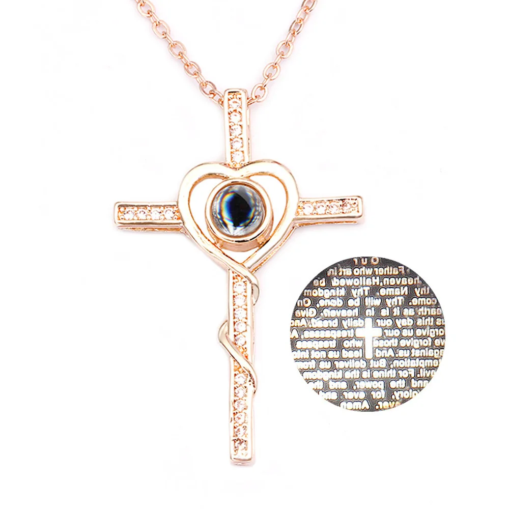 

New Cross Projection Necklace 100 Language Pendant I Love You Couple Item Jewelry Men And Women Girl Choker Harajuku Vintage