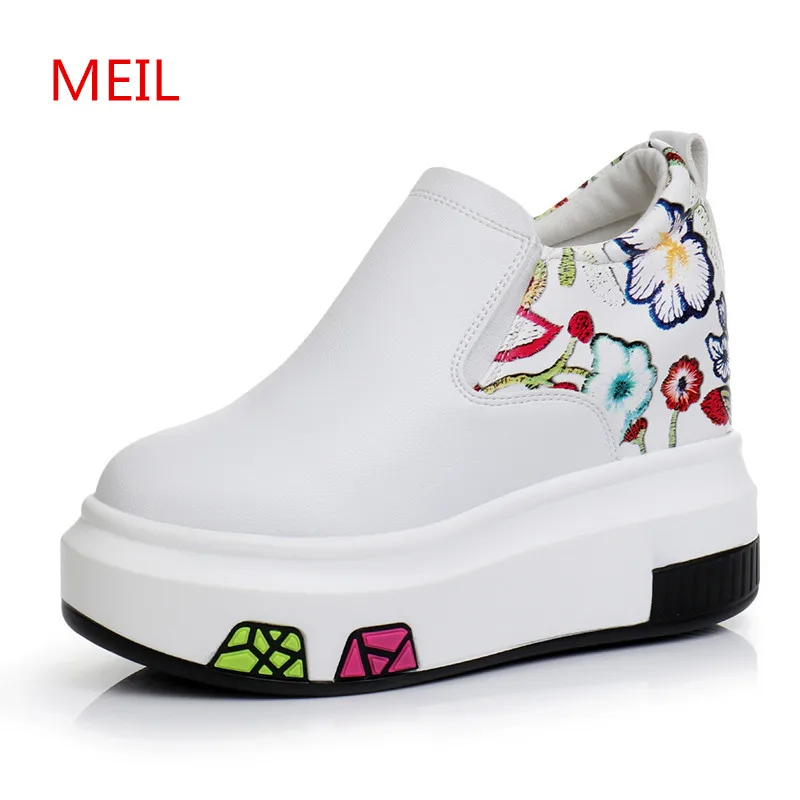 

Platform Shoes Women White Black High Heel Sneakers Height Increase 10cm Wedges Shoes for Women Ladies Trainers Canvas Shoes