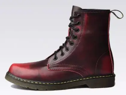 Мужские натуральная кожа Высокая рабочие ботинки модная Винтажная обувь на платформе на шнуровке на открытом воздухе обувь Оксфорд zapatos мотоциклетные hombre - Цвет: red with fur