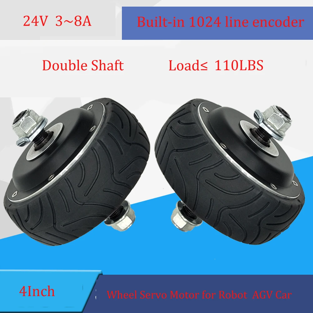 Brand New Double Shaft 24VDC 100W 108mm 4" Wheel Hub Servo Motor Max