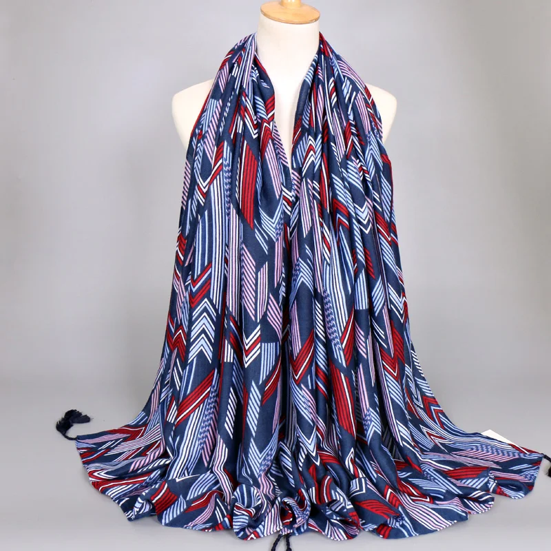 5 штук в партии женские в полоску геометрический хлопковый шарф кисточки для девочек длинные мягкие шарфы платки мусульманских хиджаб
