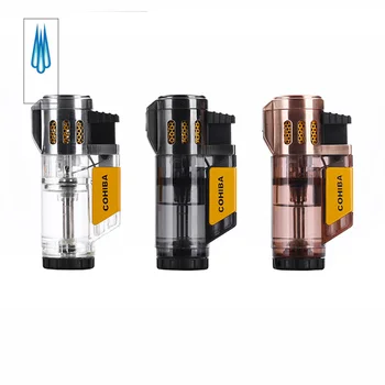 

Europe Buyer Cohiba Transparent Gas Butane 3 Torch Jet Flame Cigar Lighter Cigarette Windproof Lighters Gift Box Refillable